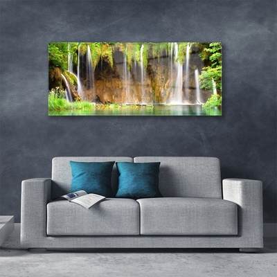 Acrylic Print Waterfall nature brown green blue white