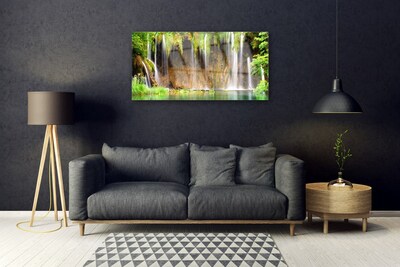 Acrylic Print Waterfall nature brown green blue white