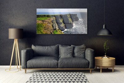 Acrylic Print Rock sea landscape brown green blue