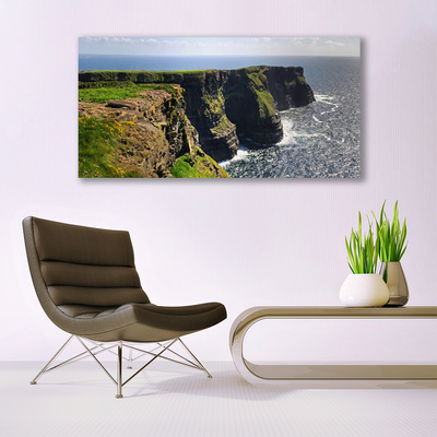 Acrylic Print Rock sea landscape brown green blue
