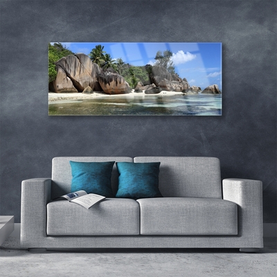 Acrylic Print Rock sea landscape grey green blue