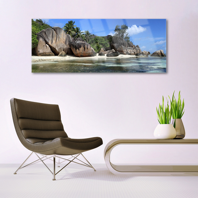 Acrylic Print Rock sea landscape grey green blue