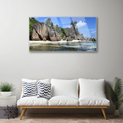 Acrylic Print Rock sea landscape grey green blue