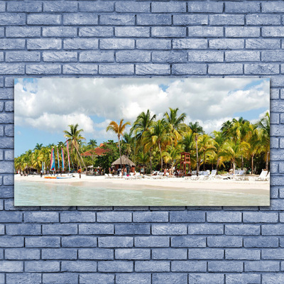 Acrylic Print Beach palm trees landscape brown green