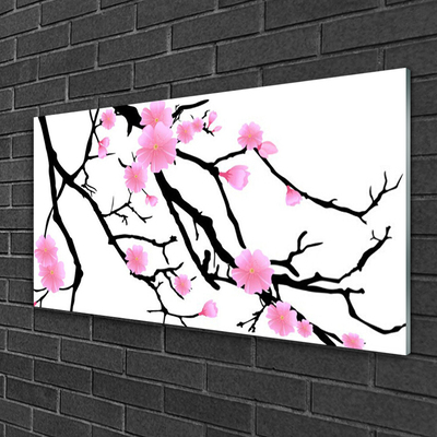 Acrylic Print Branches flowers art brown pink