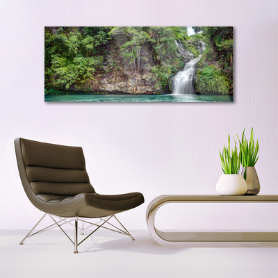 Acrylic Print Waterfall rock nature white blue grey green