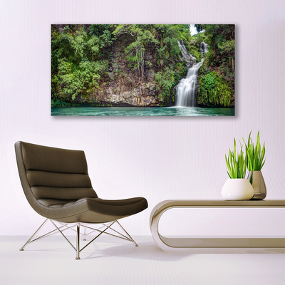 Acrylic Print Waterfall rock nature white blue grey green