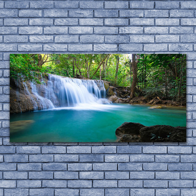 Acrylic Print Waterfall lake forest nature blue brown white green