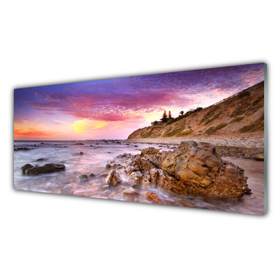Acrylic Print Sea stones landscape grey purple pink