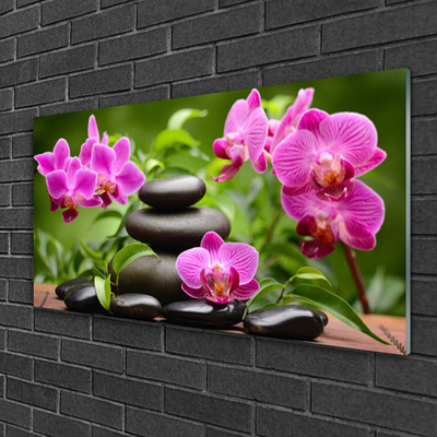 Acrylic Print Flower stones art pink black