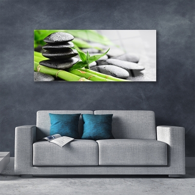 Acrylic Print Bamboo tube stones floral green black