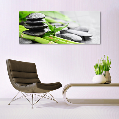 Acrylic Print Bamboo tube stones floral green black