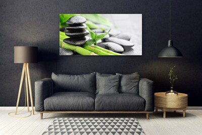 Acrylic Print Bamboo tube stones floral green black