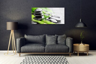 Acrylic Print Bamboo tube stones floral green black