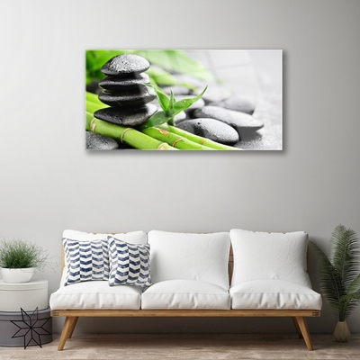 Acrylic Print Bamboo tube stones floral green black