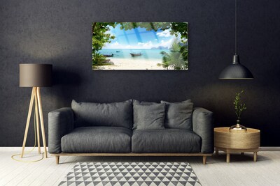 Acrylic Print Sea boat landscape brown blue