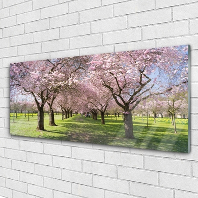 Acrylic Print Footpath trees nature brown green pink