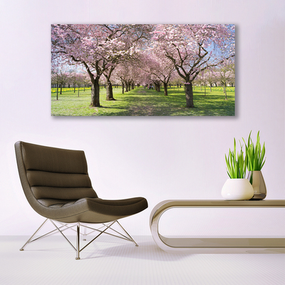 Acrylic Print Footpath trees nature brown green pink