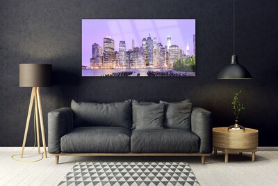 Plexiglas® Wall Art City houses purple yellow green