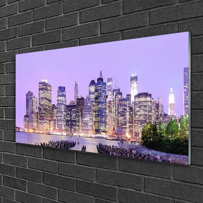 Plexiglas® Wall Art City houses purple yellow green