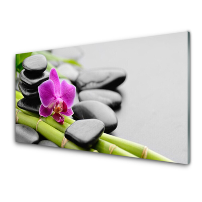 Plexiglas® Wall Art Bamboo tube flower stones art green pink black