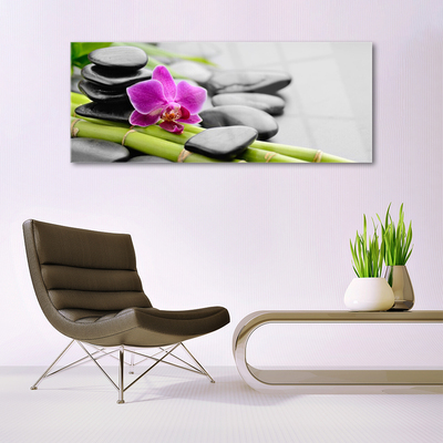 Plexiglas® Wall Art Bamboo tube flower stones art green pink black