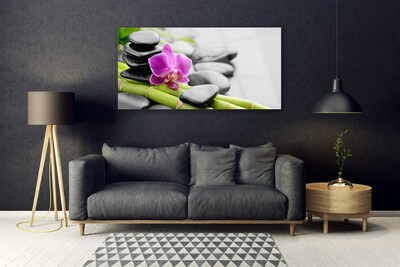 Plexiglas® Wall Art Bamboo tube flower stones art green pink black