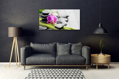 Plexiglas® Wall Art Bamboo tube flower stones art green pink black