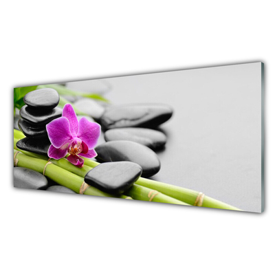 Plexiglas® Wall Art Bamboo tube flower stones art green pink black