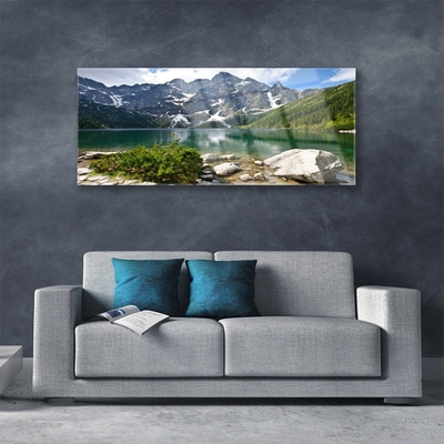 Plexiglas® Wall Art Lake mountains landscape blue grey white