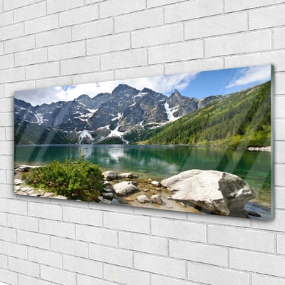 Plexiglas® Wall Art Lake mountains landscape blue grey white