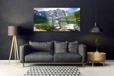 Plexiglas® Wall Art Lake mountains landscape blue grey white