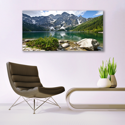 Plexiglas® Wall Art Lake mountains landscape blue grey white