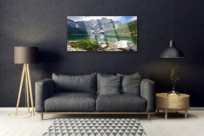 Plexiglas® Wall Art Lake mountains landscape blue grey white