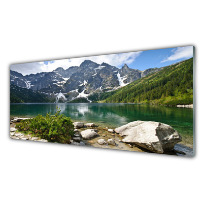 Plexiglas® Wall Art Lake mountains landscape blue grey white