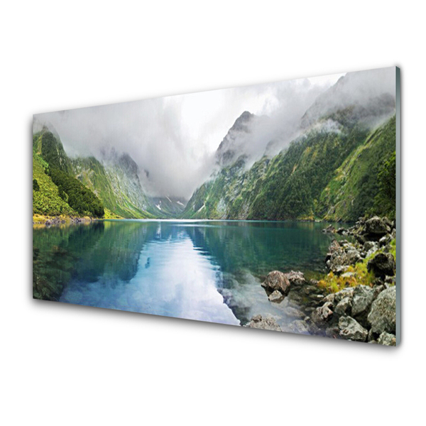 Plexiglas® Wall Art Mountain lake landscape blue green grey