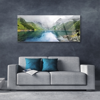 Plexiglas® Wall Art Mountain lake landscape blue green grey