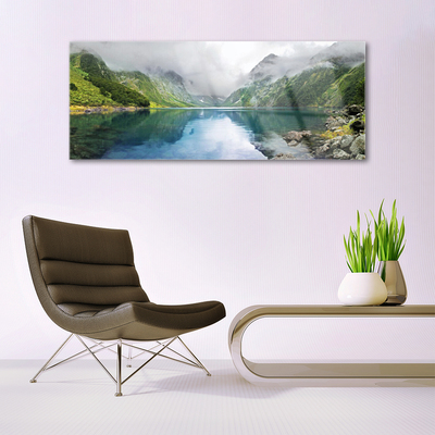 Plexiglas® Wall Art Mountain lake landscape blue green grey