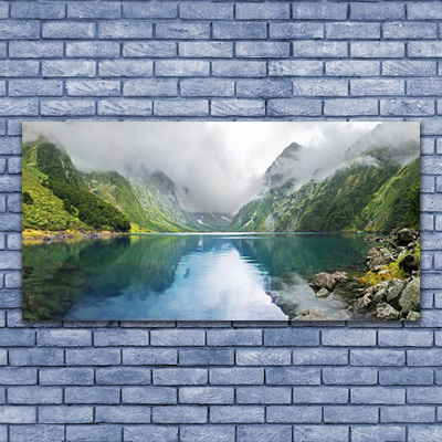 Plexiglas® Wall Art Mountain lake landscape blue green grey