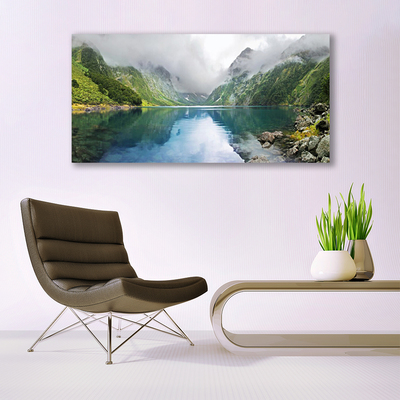 Plexiglas® Wall Art Mountain lake landscape blue green grey