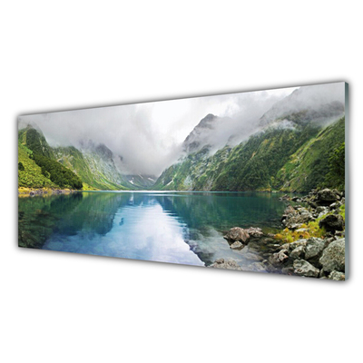 Plexiglas® Wall Art Mountain lake landscape blue green grey