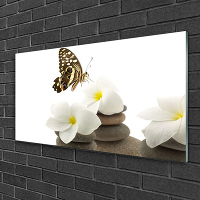 Plexiglas® Wall Art Butterfly flower stones floral green white grey