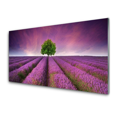 Plexiglas® Wall Art Meadow tree nature pink green purple