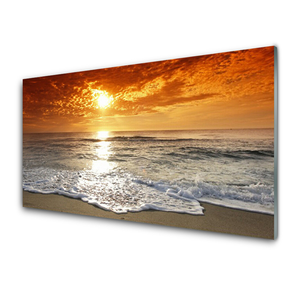 Plexiglas® Wall Art Sea sun landscape white yellow grey