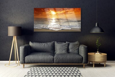 Plexiglas® Wall Art Sea sun landscape white yellow grey