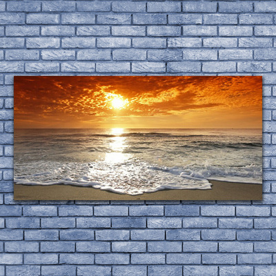 Plexiglas® Wall Art Sea sun landscape white yellow grey