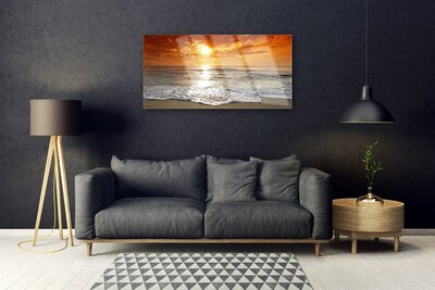 Plexiglas® Wall Art Sea sun landscape white yellow grey