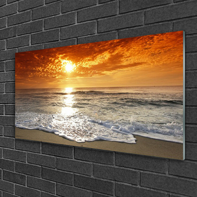 Plexiglas® Wall Art Sea sun landscape white yellow grey