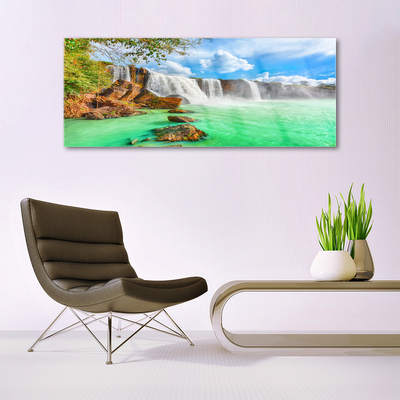 Plexiglas® Wall Art Waterfall lake landscape blue brown white green