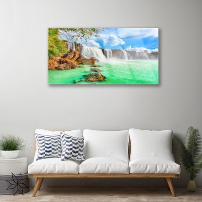 Plexiglas® Wall Art Waterfall lake landscape blue brown white green